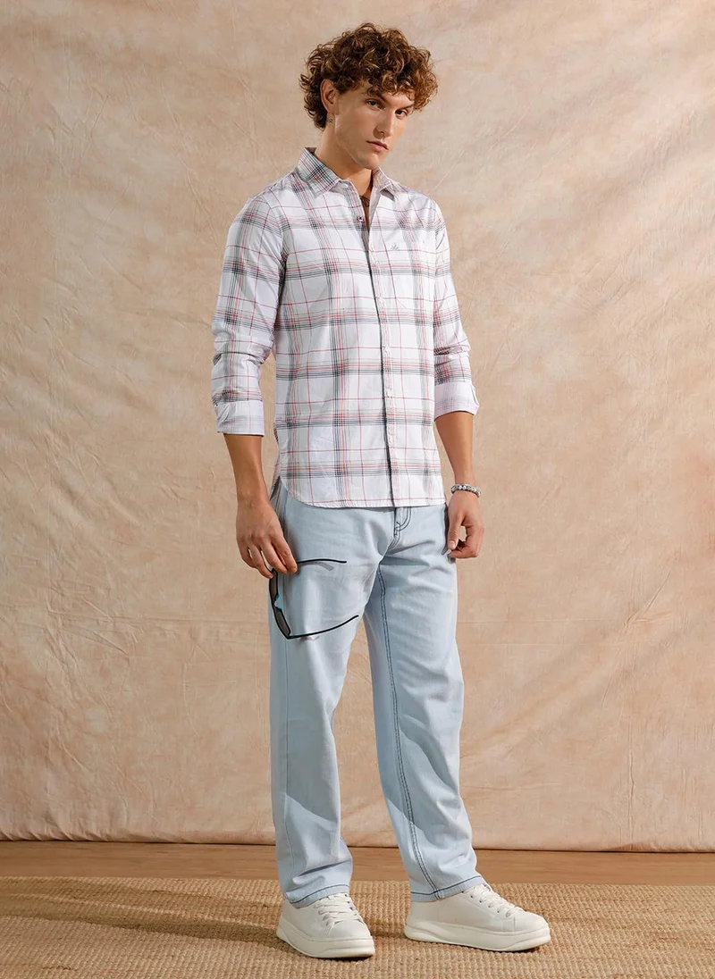 روجن Printed Notebook Checked  Shirt | White